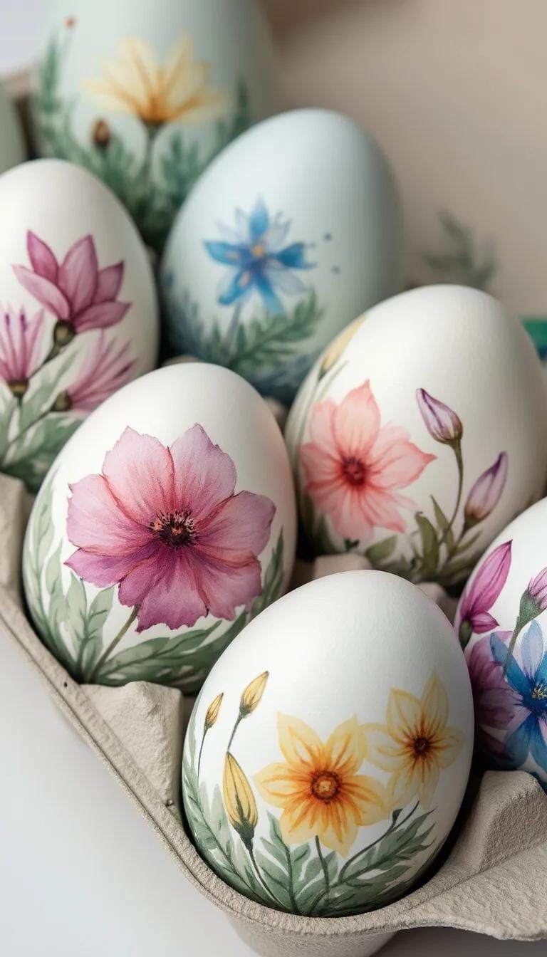14. Soft Watercolor Floral Painted Eggs