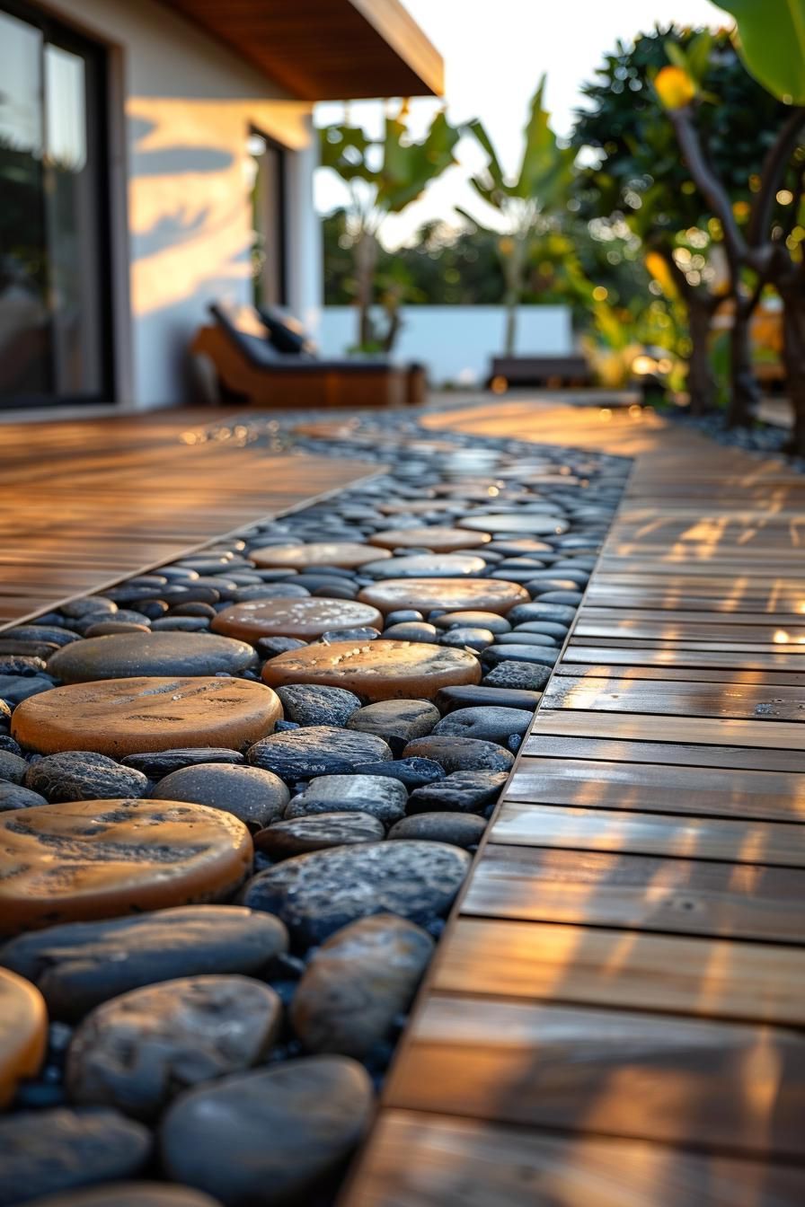 15. Combining Wood and Stone Patio Accents
