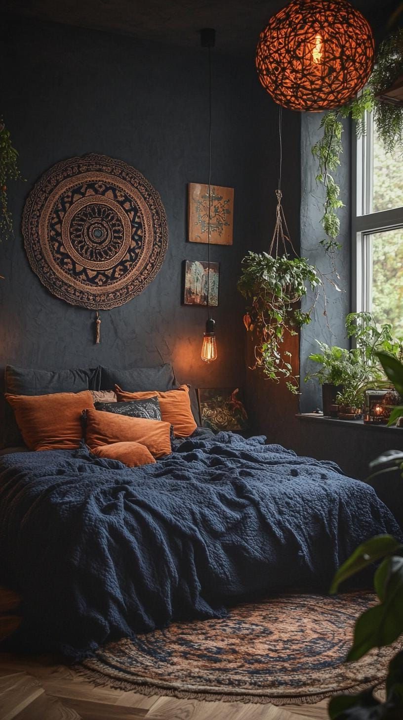 2. Deep-Toned Blankets, Vintage Art, Moody Lights - photo 2