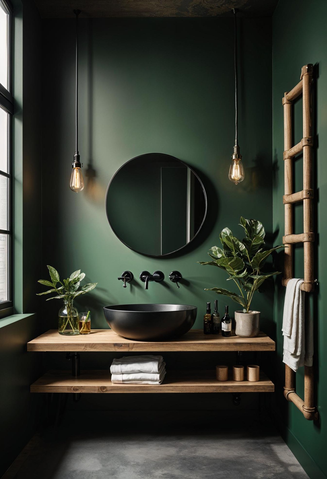 9. Bold Industrial Green Bathroom Look