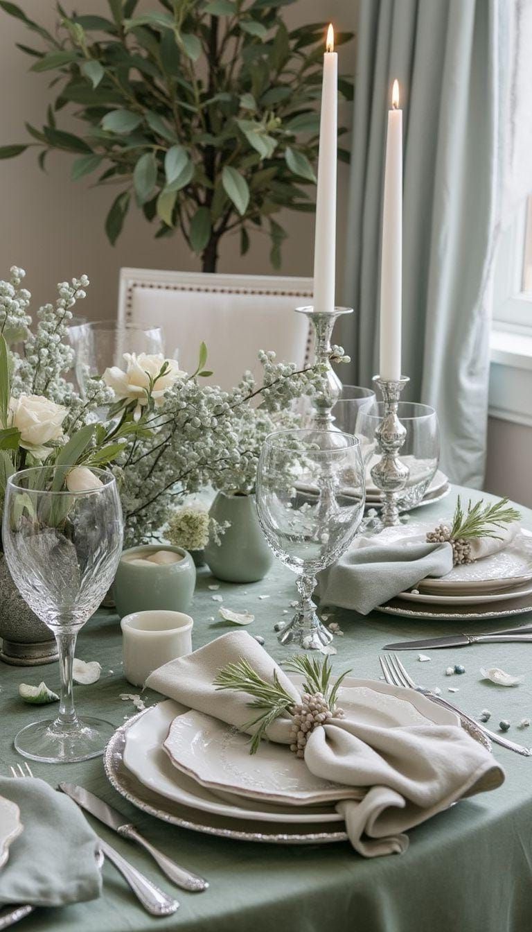 11. Sage and Silver Table Accents