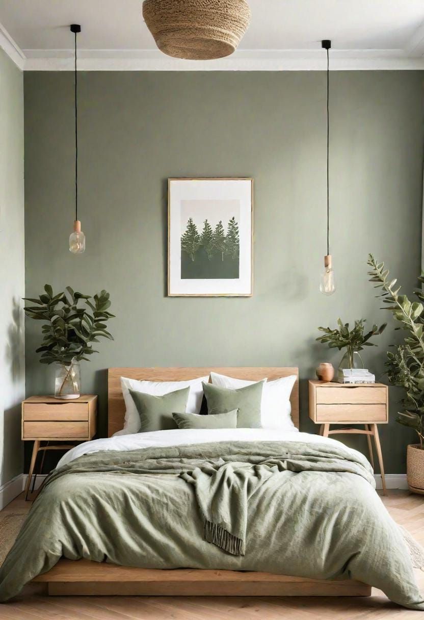 9. Scandinavian Bedroom with Sage Green Linens and Oak Floors - photo 3