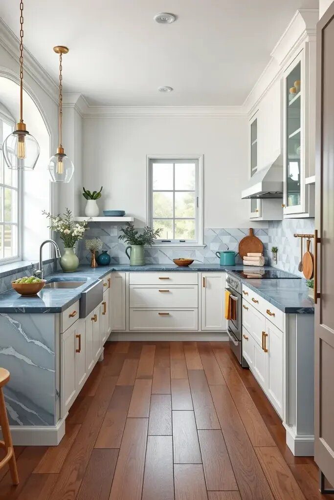 Blue Marble Countertops with Sage Details - photo 2