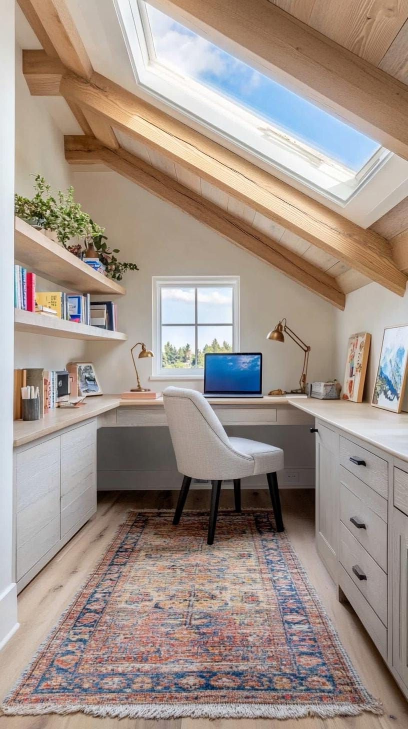21. Cozy Home Office in the Attic: Making Use of Sloped Ceilings