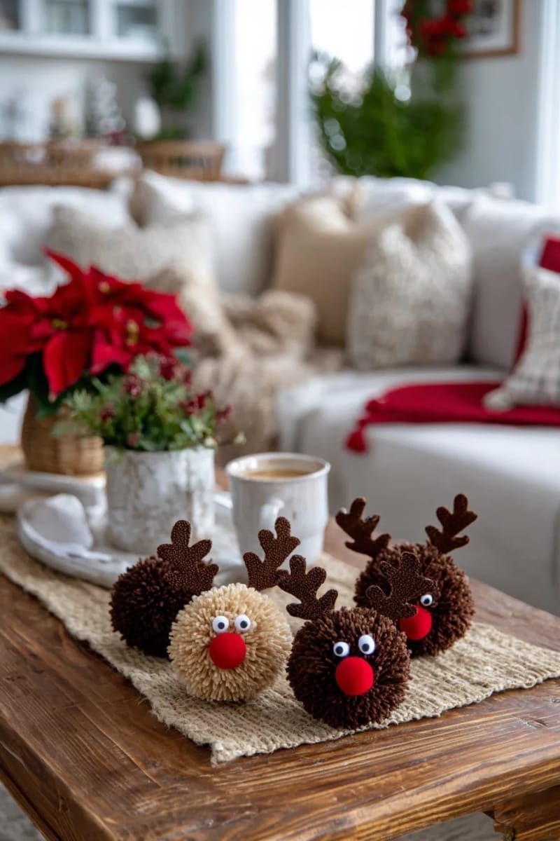10. Pom-Pom Reindeer with Yarn and Felt