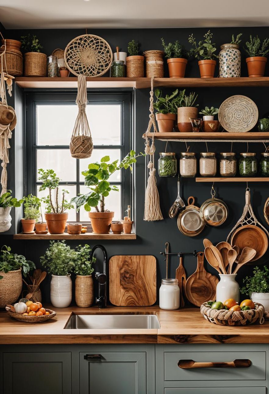 22. Boho Potting Bench With Mason Jars