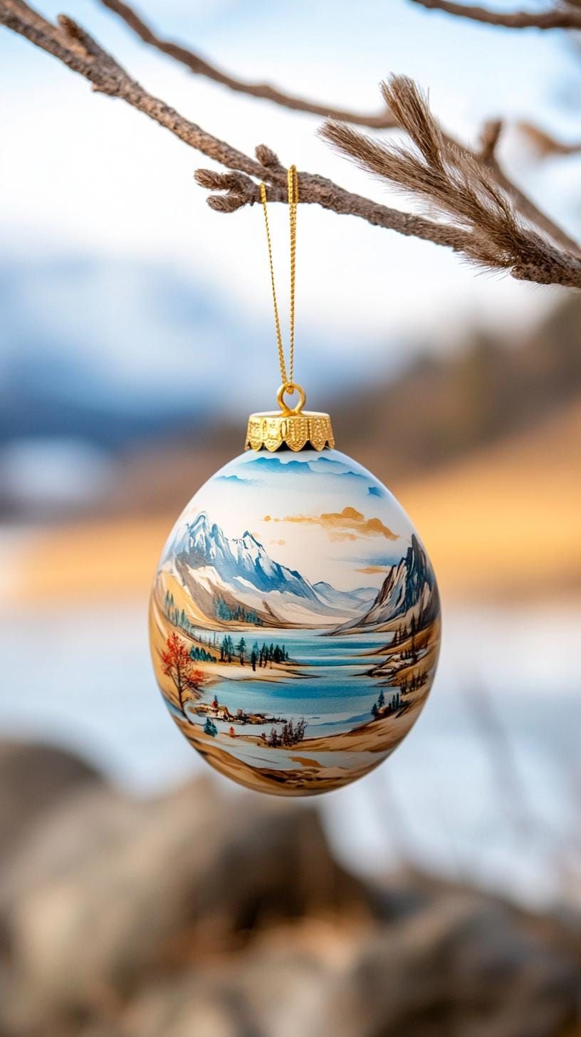 16. Painted Landscape Hollow Egg Ornaments - photo 2