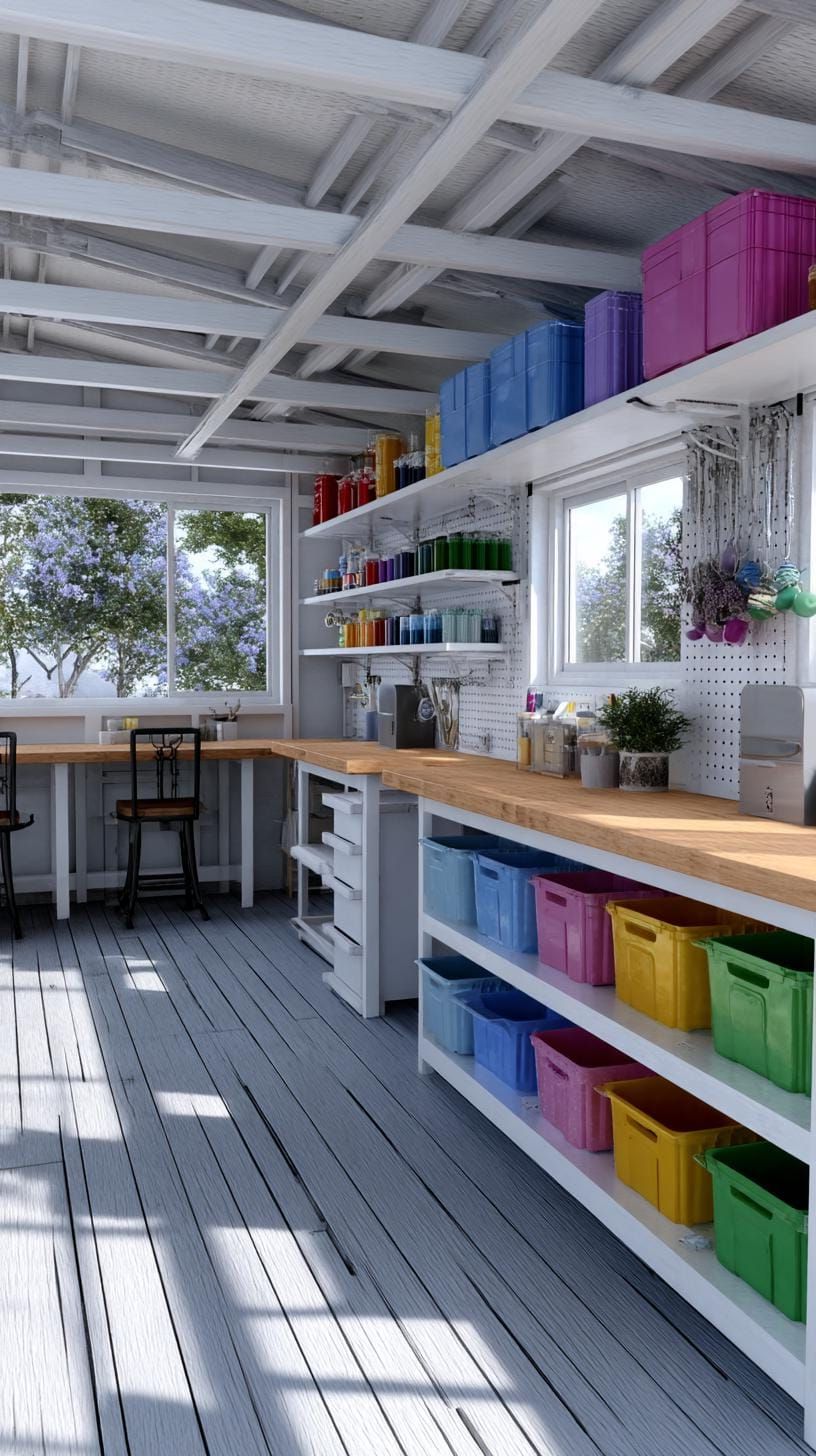 16. Rainbow Pegboard Crafting Shed with Long Work Table - photo 2