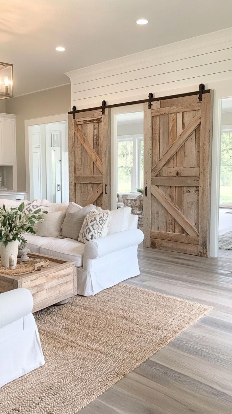 12. Reclaimed Barn Doors as Room Dividers