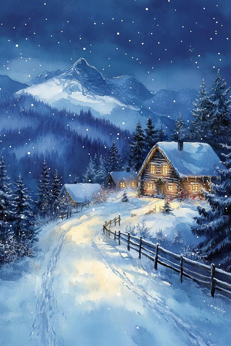 14. Winter Scene Watercolor Cards