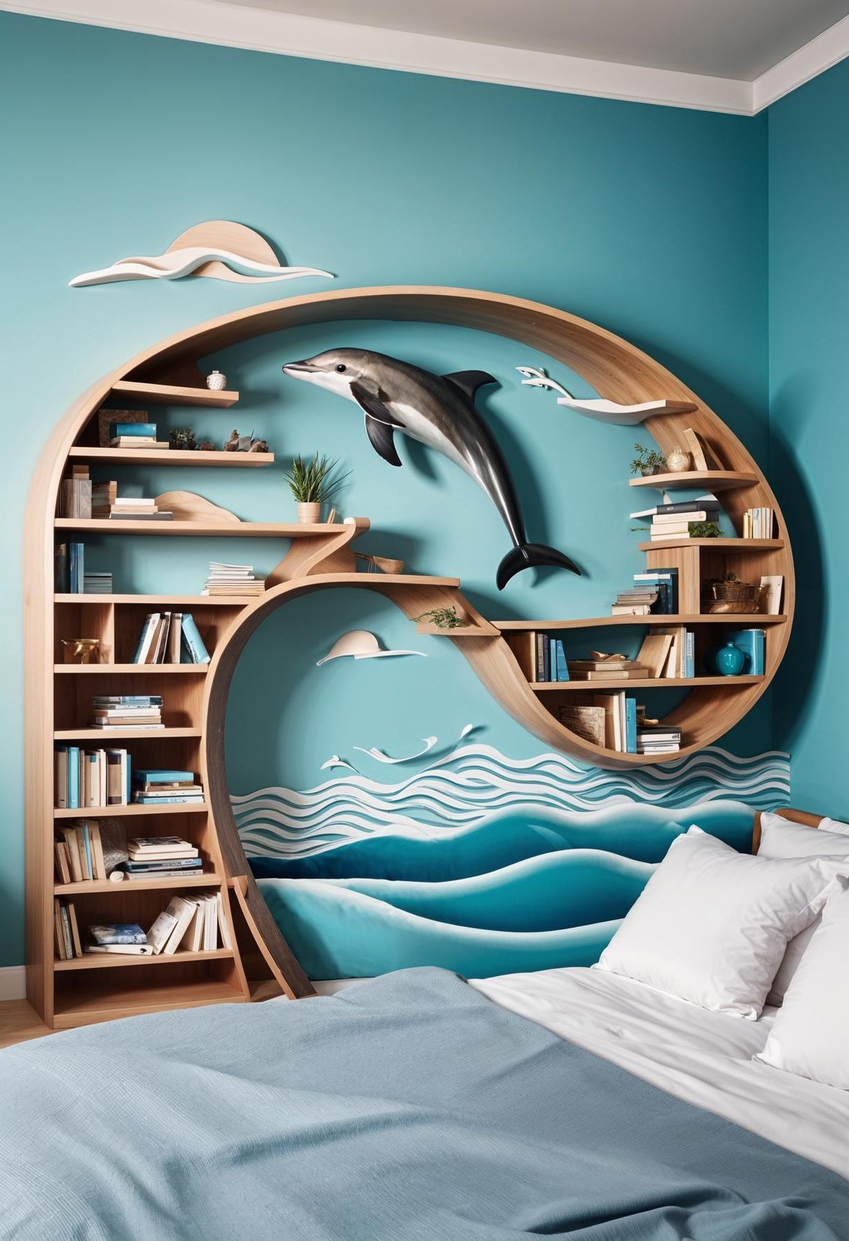 1. Dolphin Wave Bookshelf for Ocean Lovers