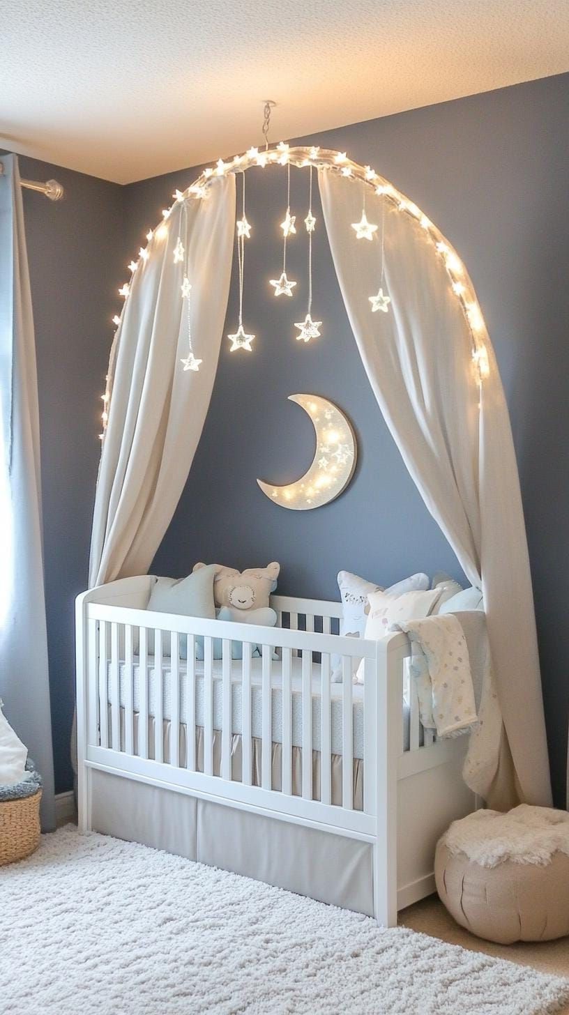 13. Starlit Nursery with Crescent Moons and Twinkling Stars