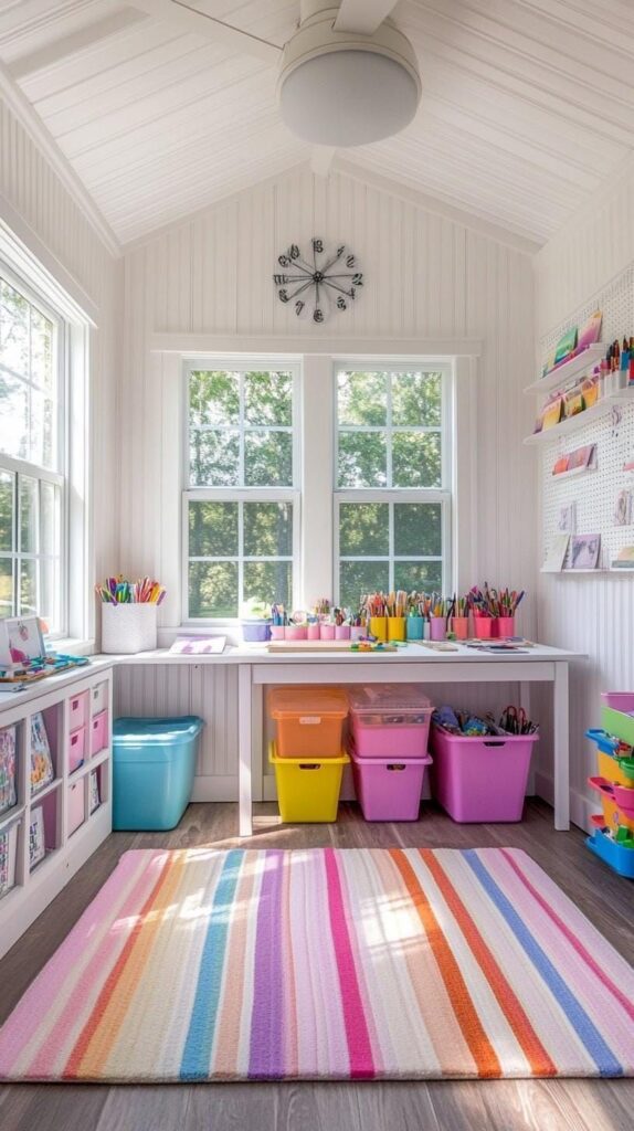 2. Sunny Crafting Shed with Pastel Pegboard Storage - photo 3