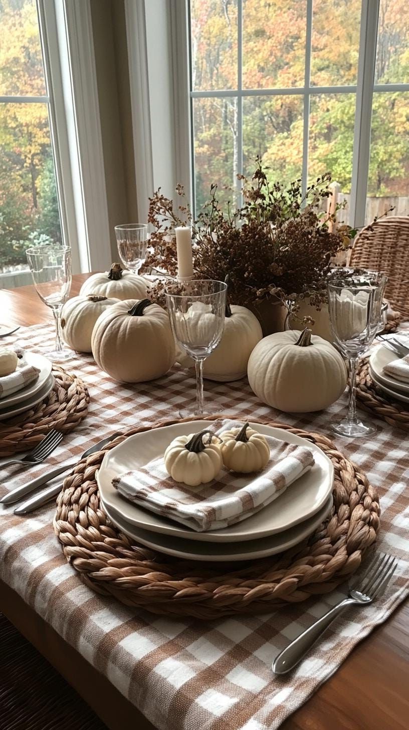 6. Farmhouse Table With Buffalo Check and Cream Pumpkins - photo 3