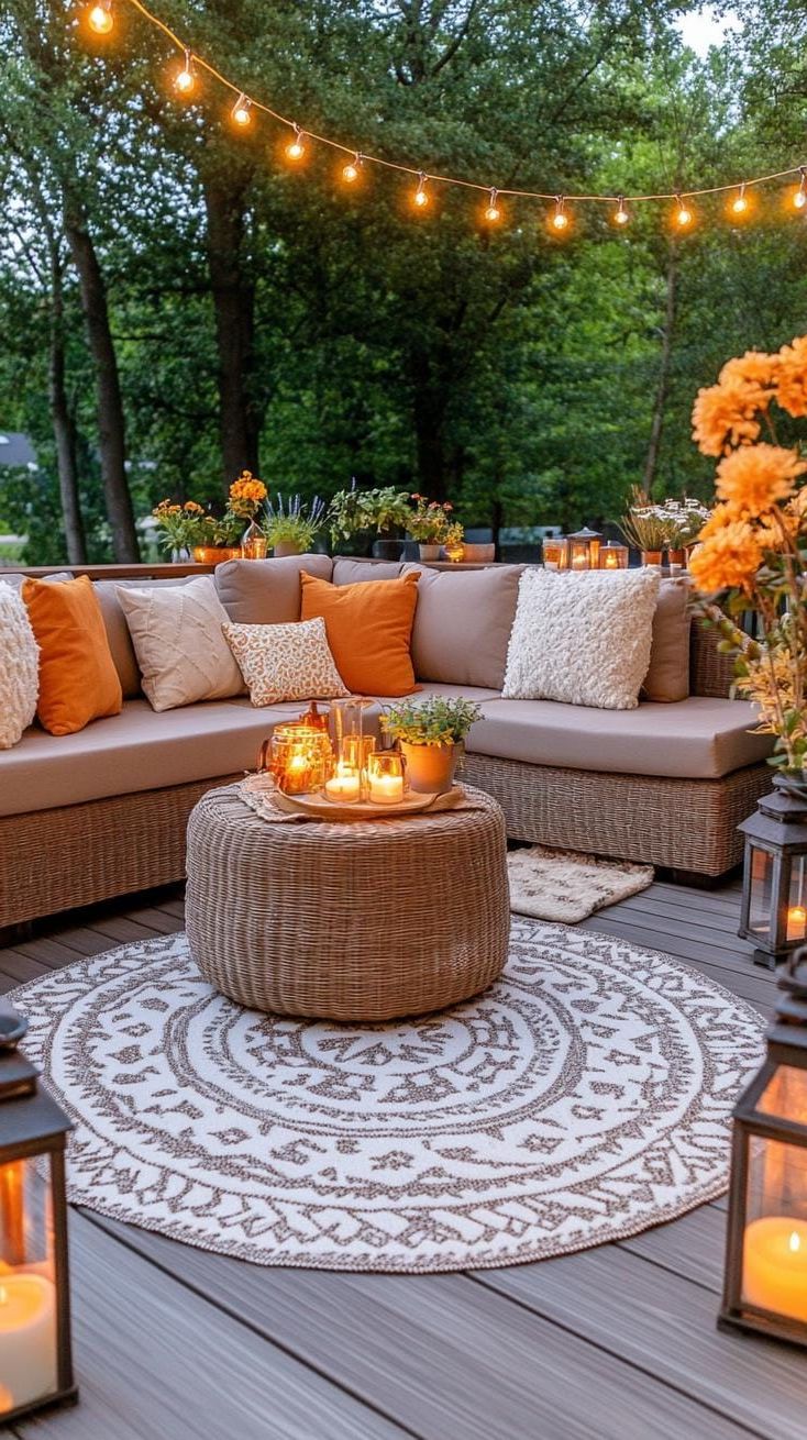 27. Wood Patio Warmed by Hanging String Lights