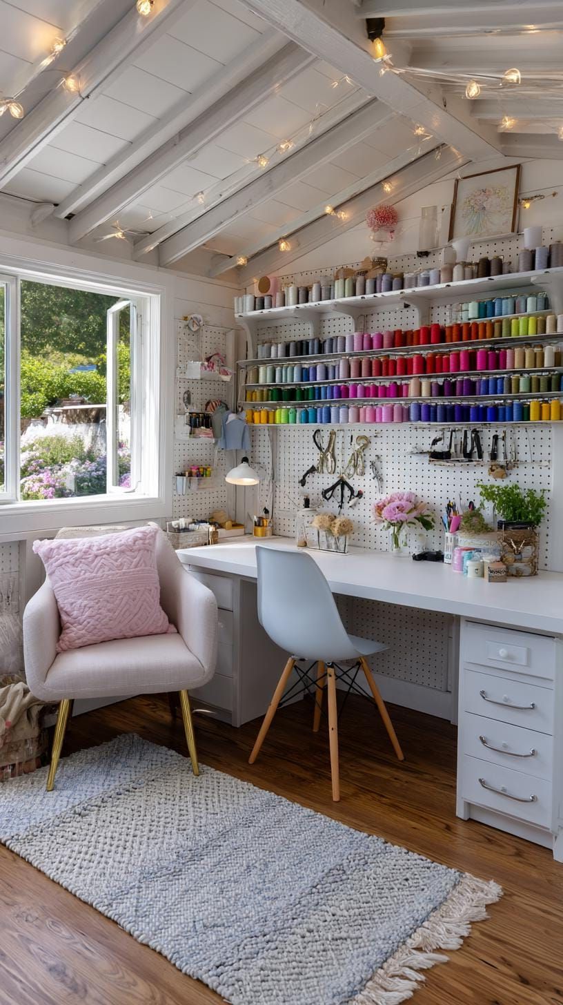1. White Pegboard Wall With Colorful Thread Spools - photo 3
