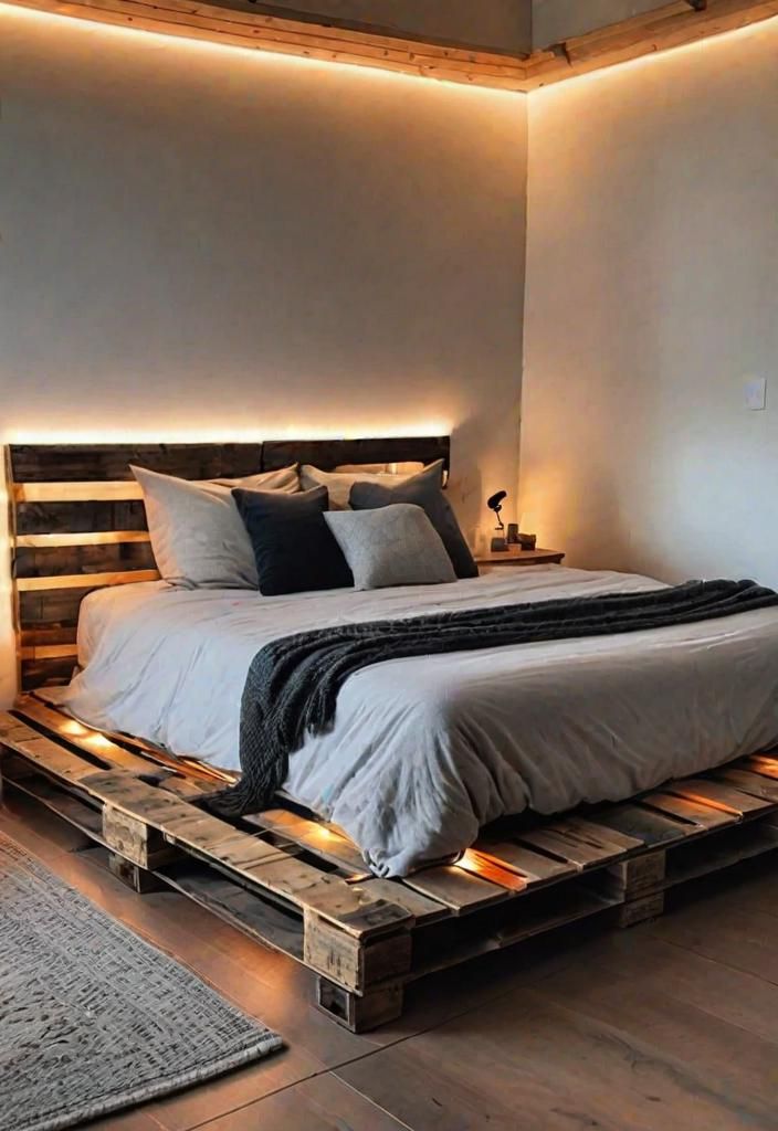 13. Pallet Bed Frame With Built-In Lighting