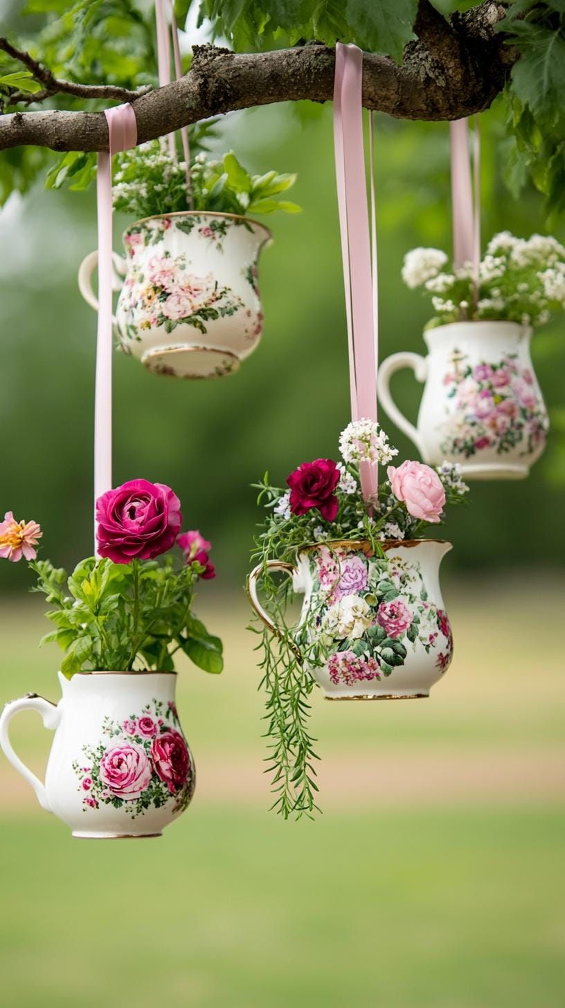2. Hanging Teacups Used as Floral Planters - photo 3