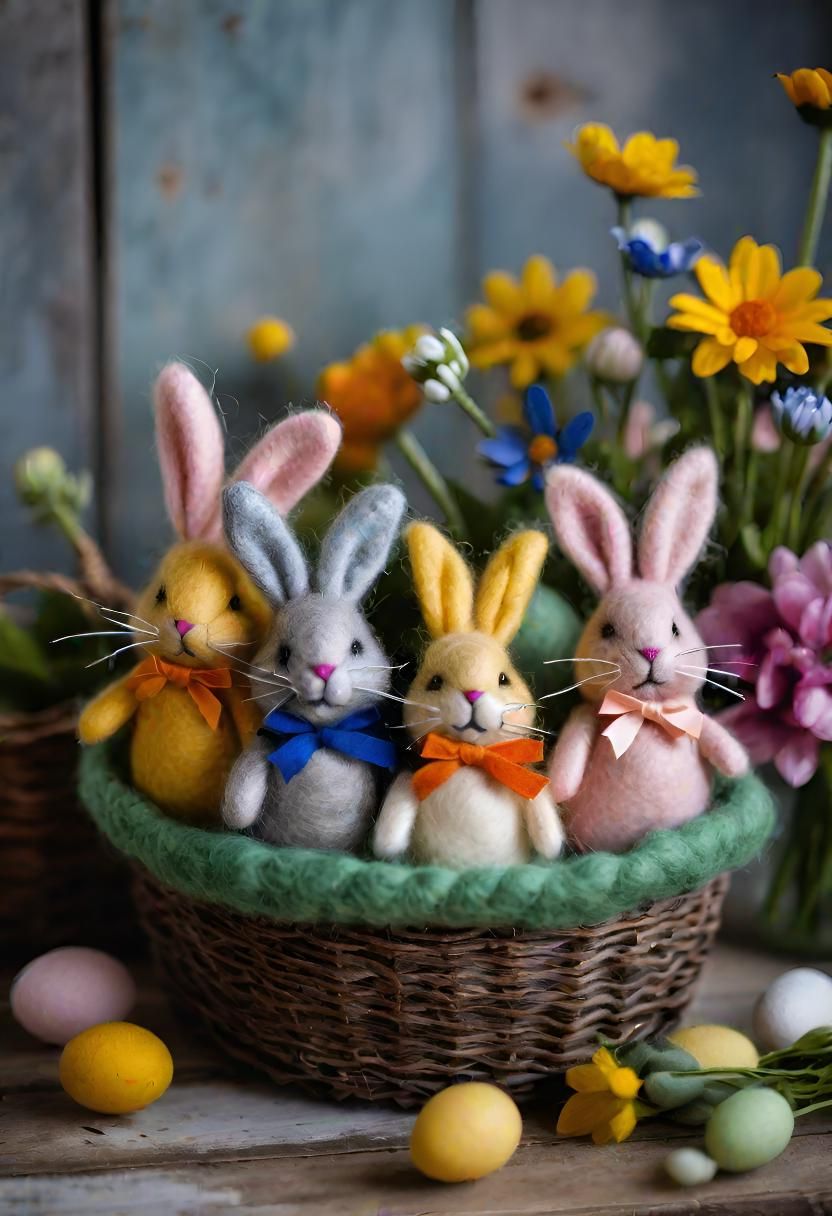 13. Wool Easter Bunnies with Button Eyes - photo 2