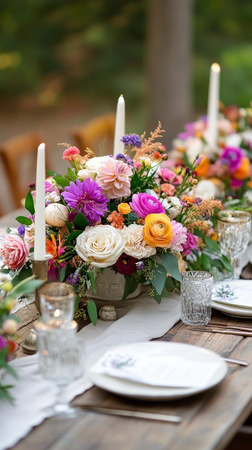 11. Rustic Tables With Overflowing Wildflower Centerpieces
