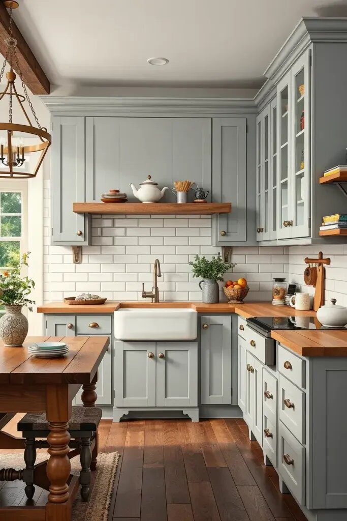 Soft Gray Cabinets for Farmhouse Kitchens