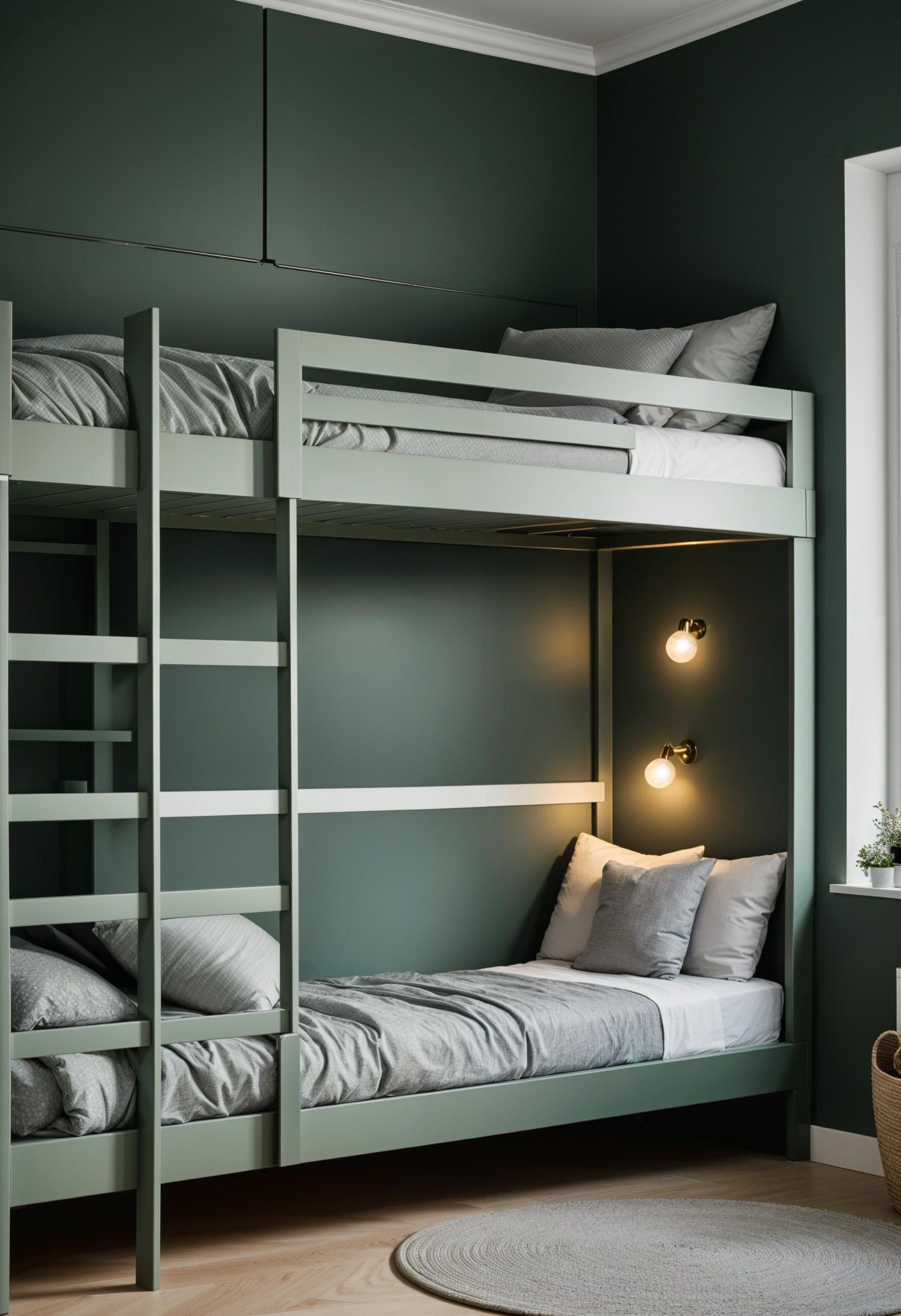 26. Bunk Beds in Sage and Grey