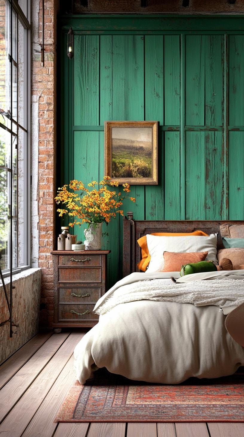 10. Rustic Industrial Green Bedroom - photo 2