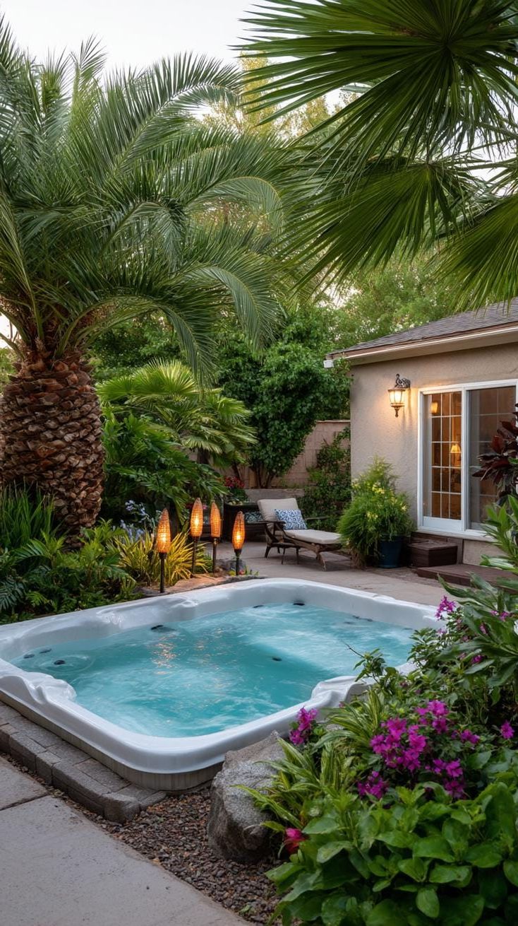 17. Relax in a Hot Tub Oasis with Tropical Plants and Tiki Torches - photo 4