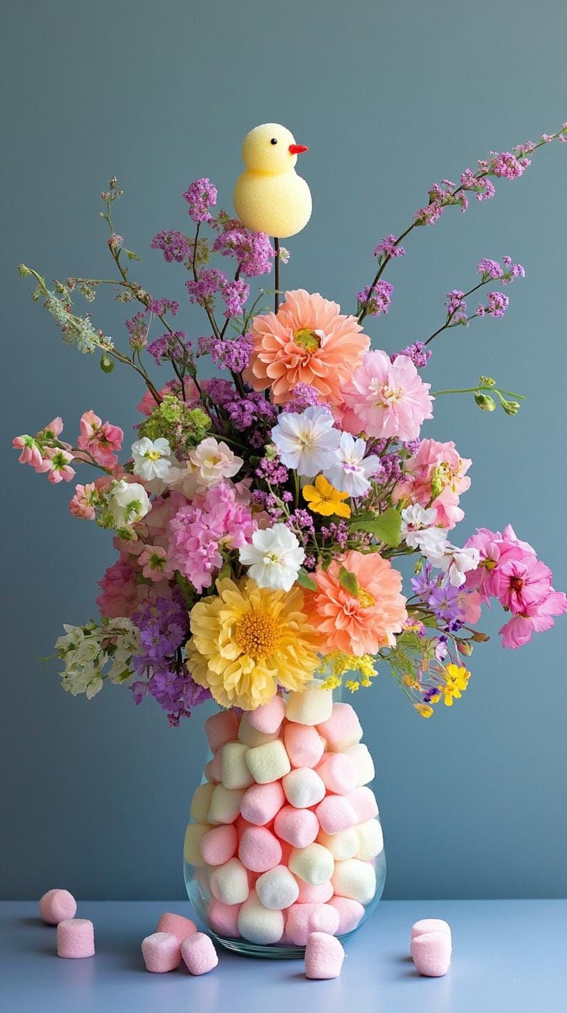 7. Layered Vase With Peeps And Flowers