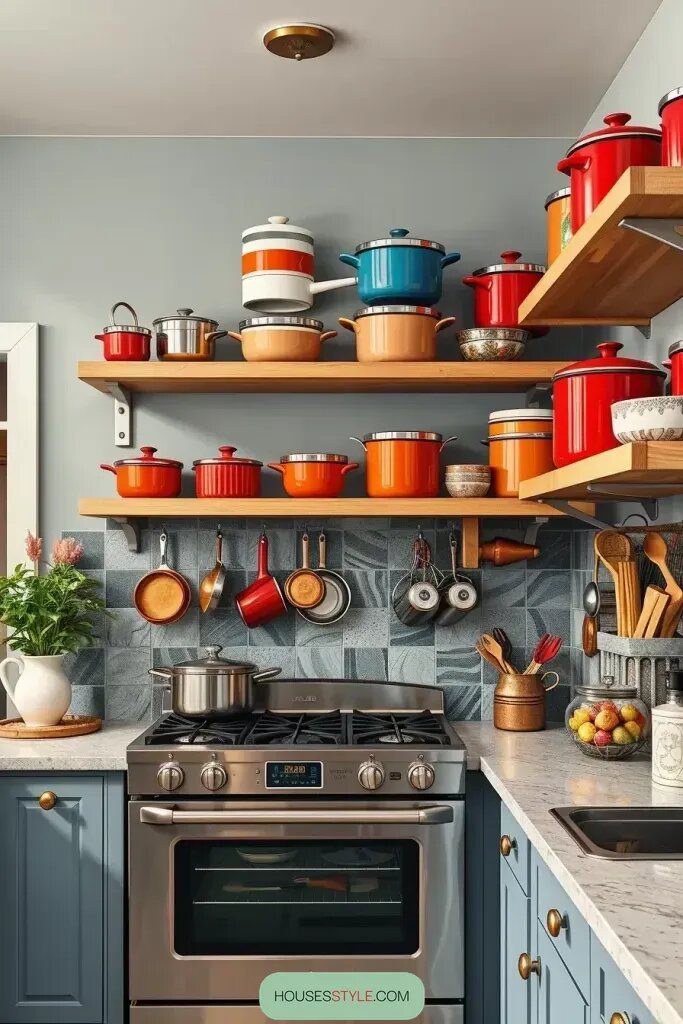 Bright Enamel Cookware as Kitchen Display