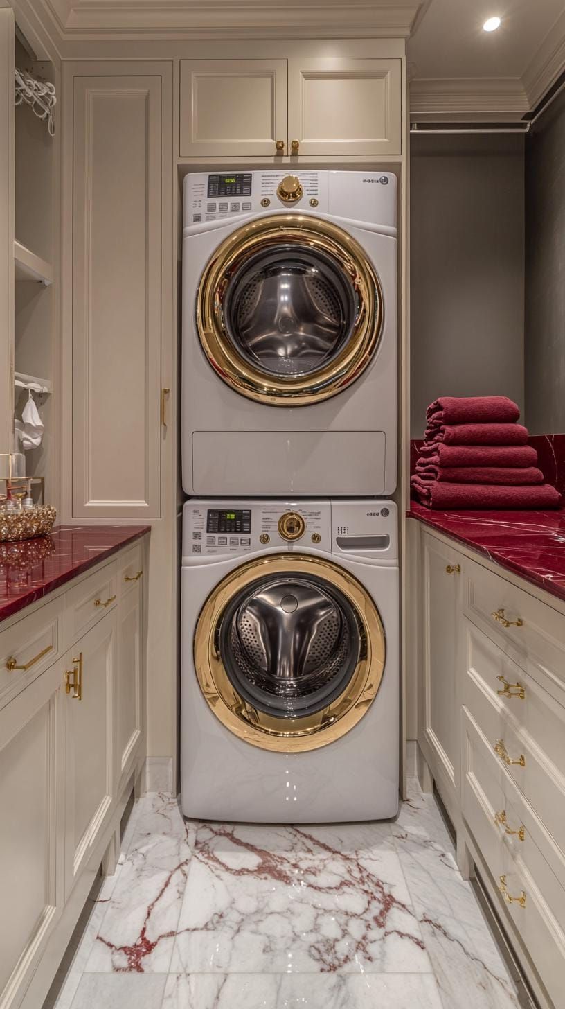 16. Luxury laundry room with marble counters and brass hardware - photo 3