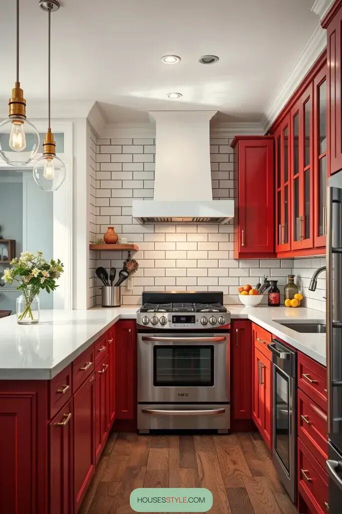 Subway Tile Backsplashes for Red Cabinets