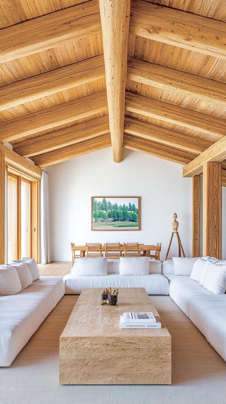 14. Wooden Beams With Minimalist Modern Furniture