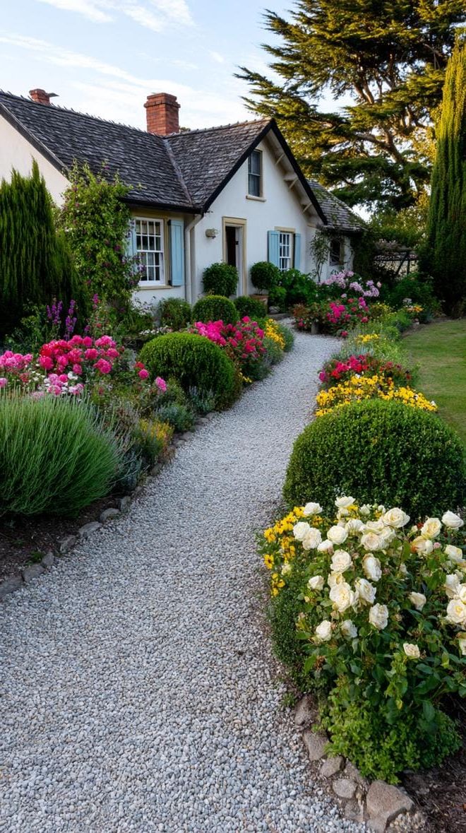 14. A Gravel Path Through Colorful Floral Hedges