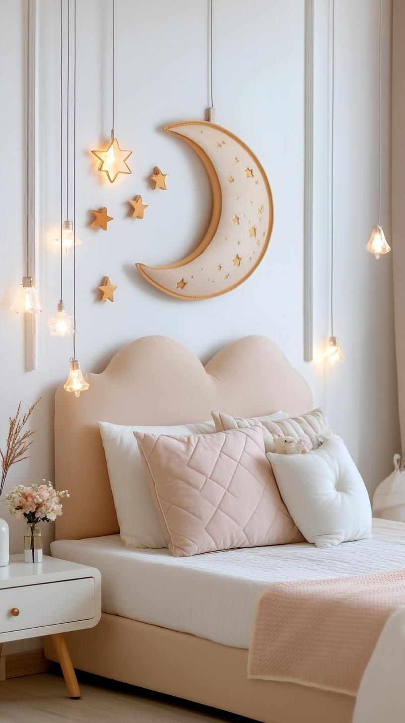 16. Moon and star tapestry with fairy lights