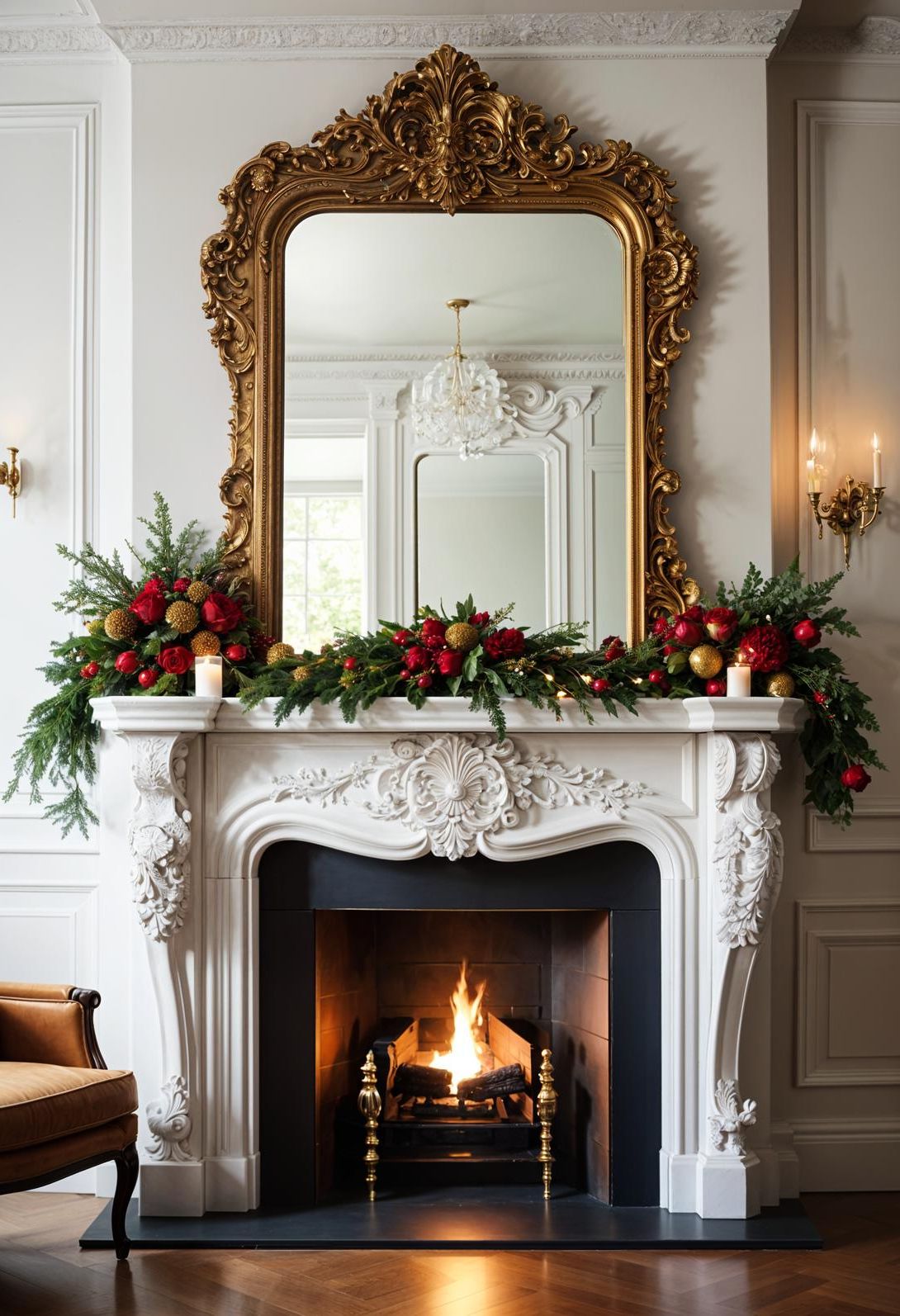 4. Using Mirrors on a Holiday Mantle
