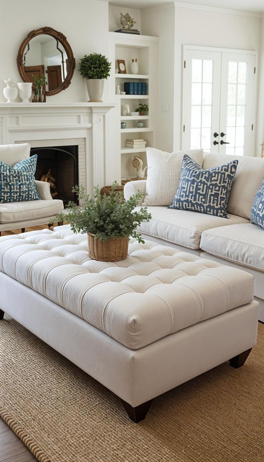 19. Tufted Linen Ottoman as Table and Seat - photo 5
