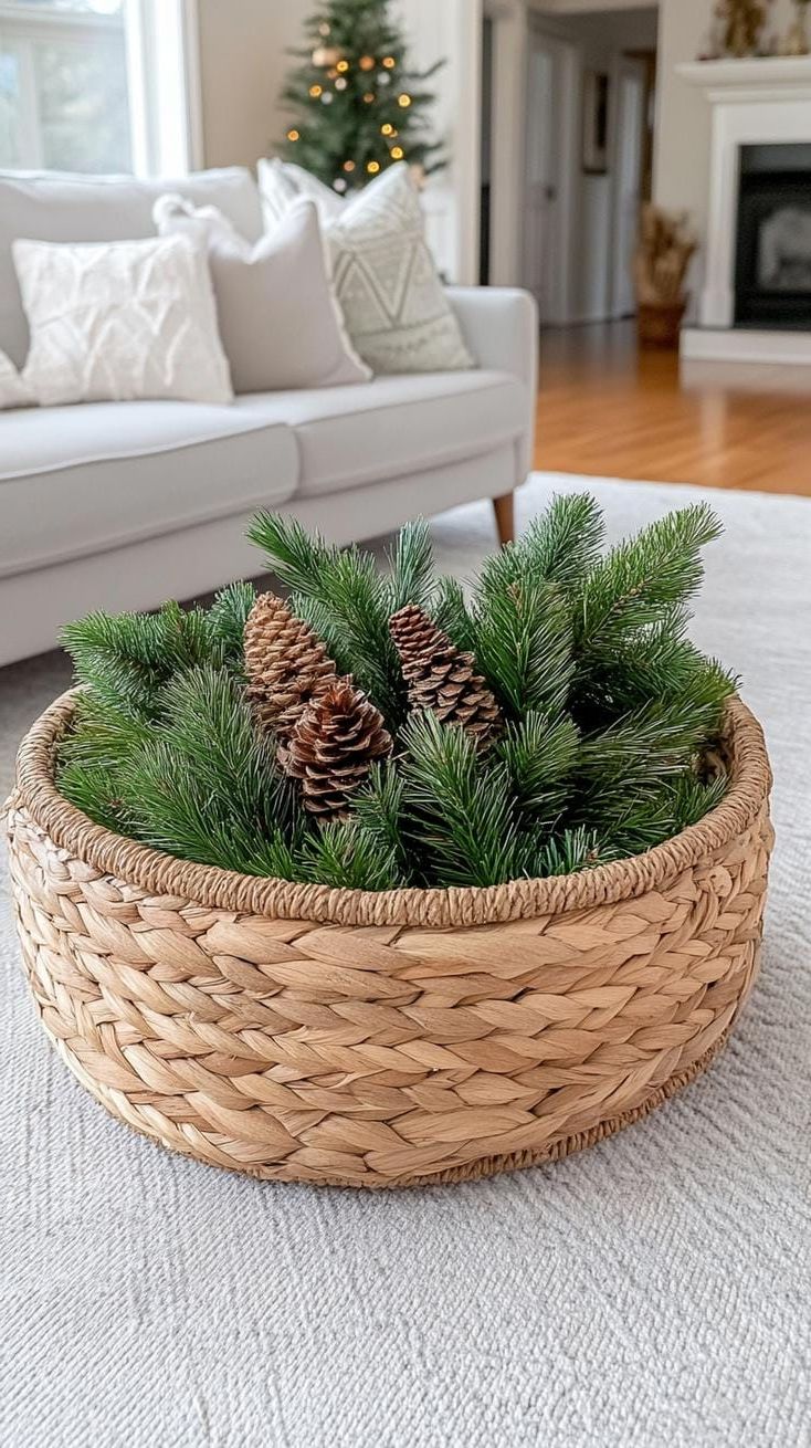 14. Woven baskets stocked with cedar branches