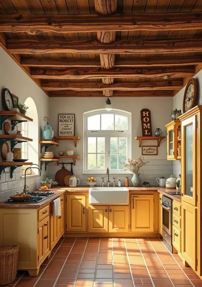 Yellow Cupboards for Rustic Farmhouse Kitchens