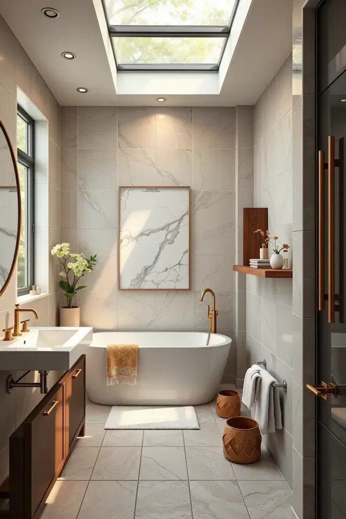 Mixing Earthy Tile with Marble for Balance