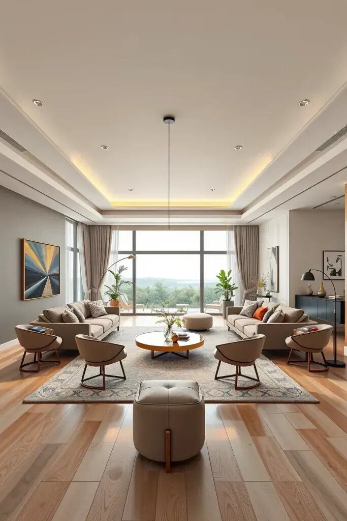 Curved Furniture To Contrast Linear Architecture
