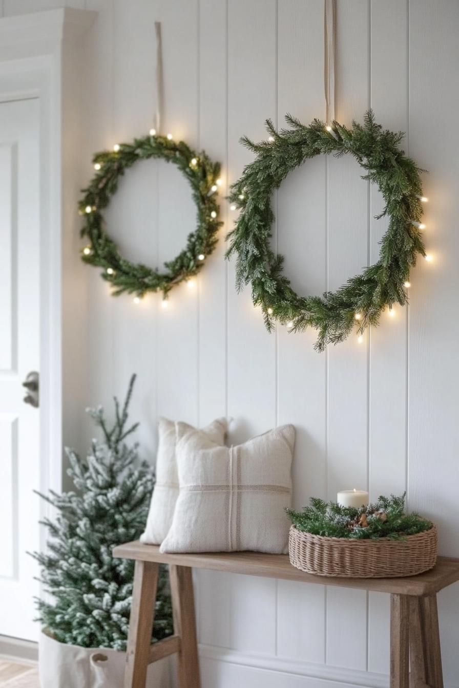 1. Greenery Wreaths with Warm Twinkle Lights - photo 3
