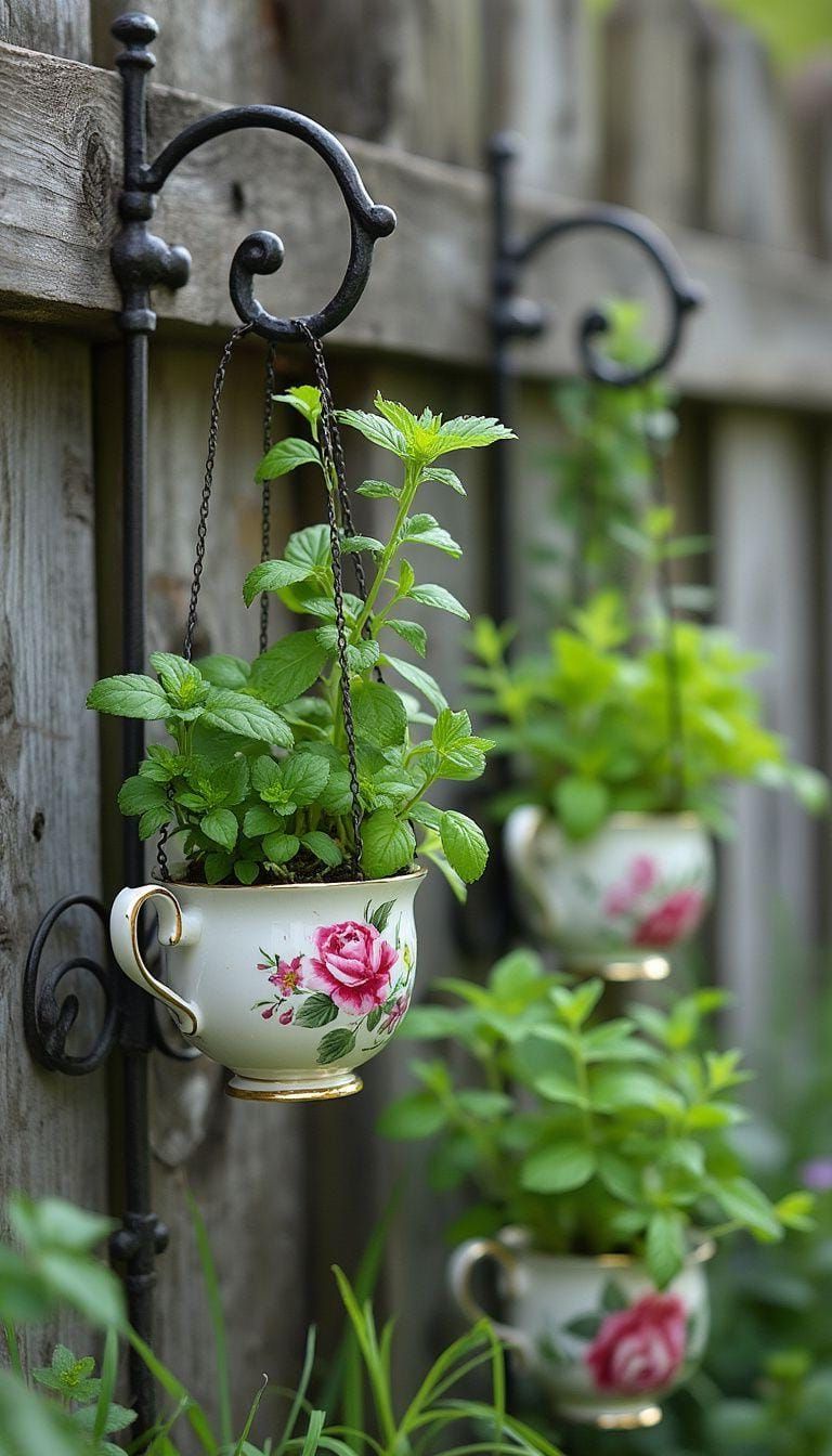 3. Vintage Teacup Herb Garden Ideas