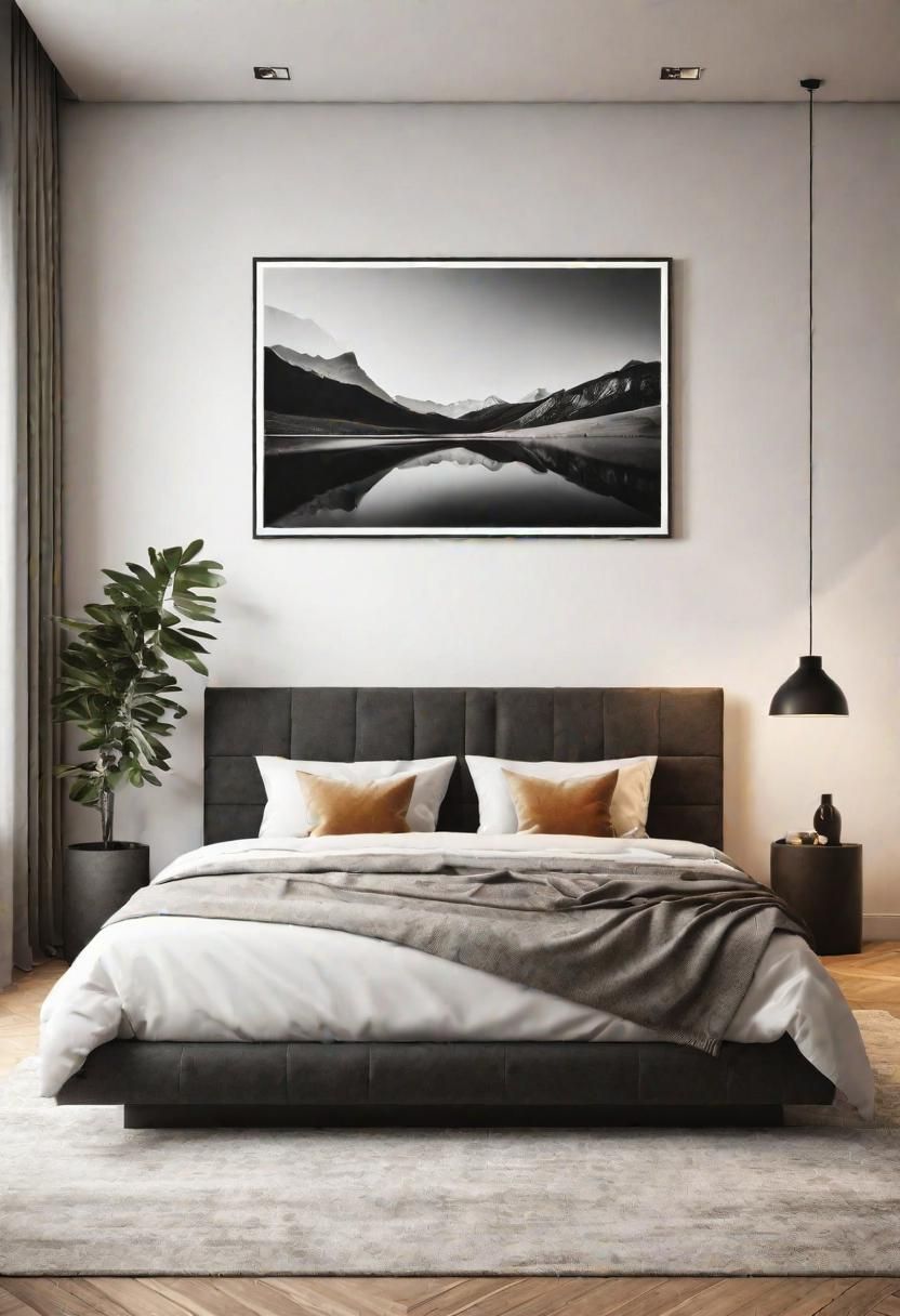 9. Statement Art in a Minimal Bedroom