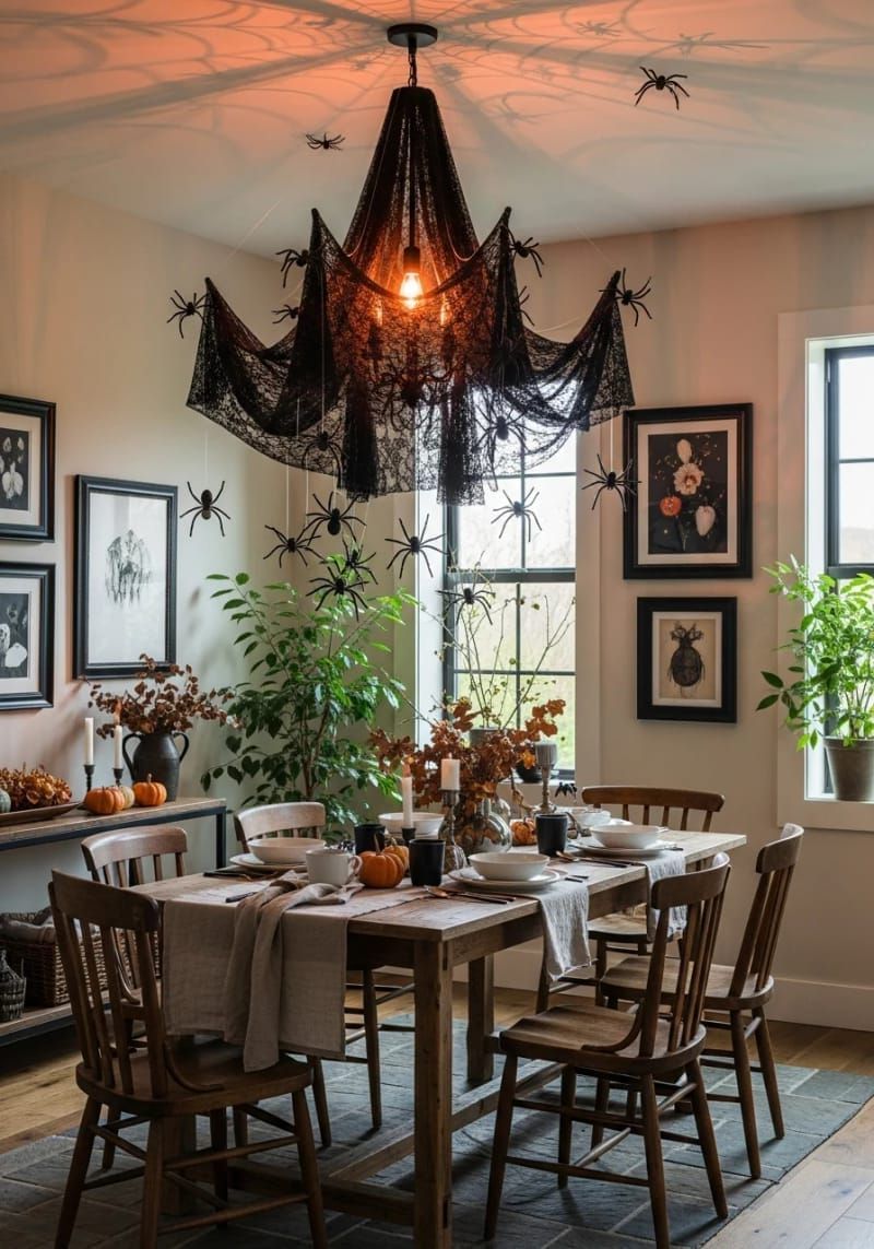 4. Black Lace Chandelier with Hanging Fake Spiders - photo 3
