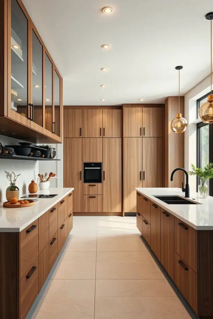 Handle-Free Wood Cabinets for a Minimalist Look