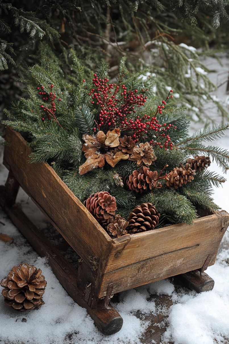 20. Sled with Evergreen and Pinecones - photo 2