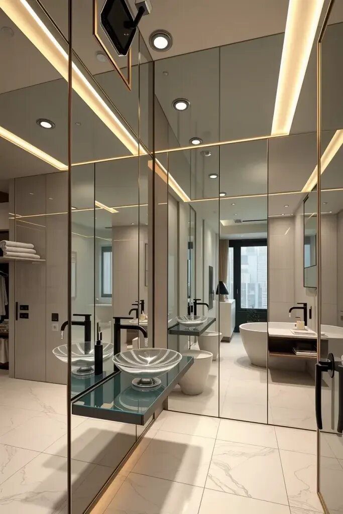 Bathrooms Wrapped in Shiny Mirrors