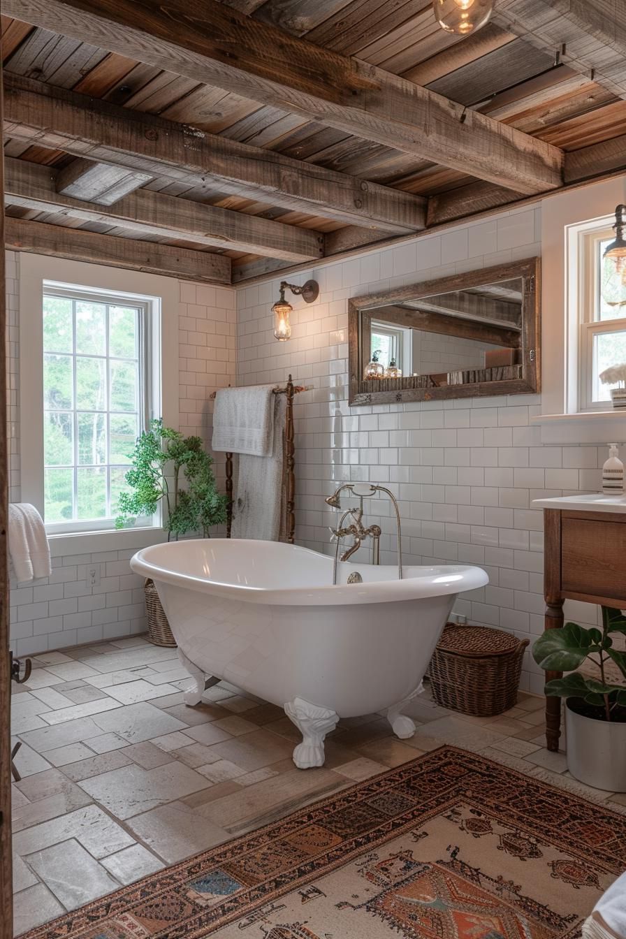 2. Rustic Farmhouse Bathroom With Elegant Touches