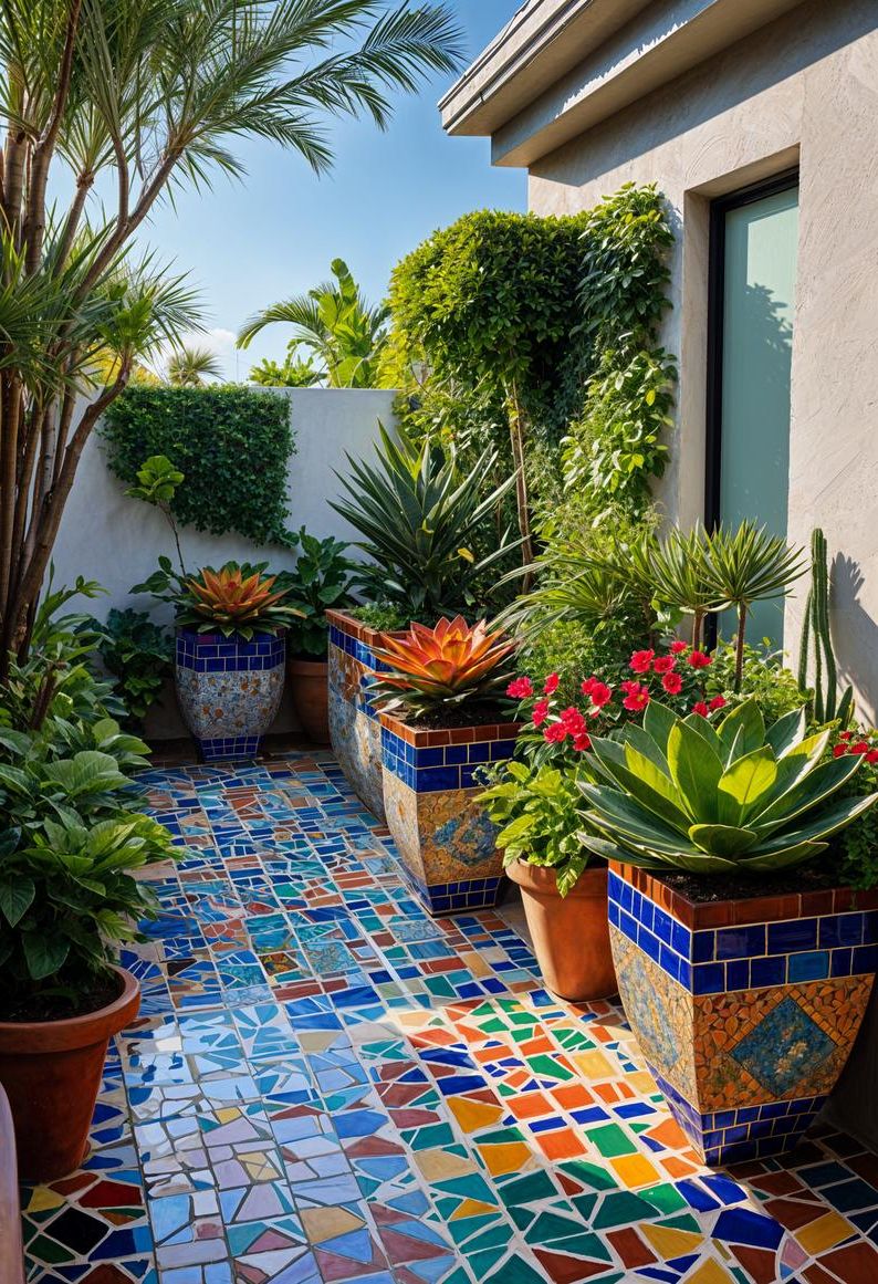 13. Budget Mosaic Patio Planters